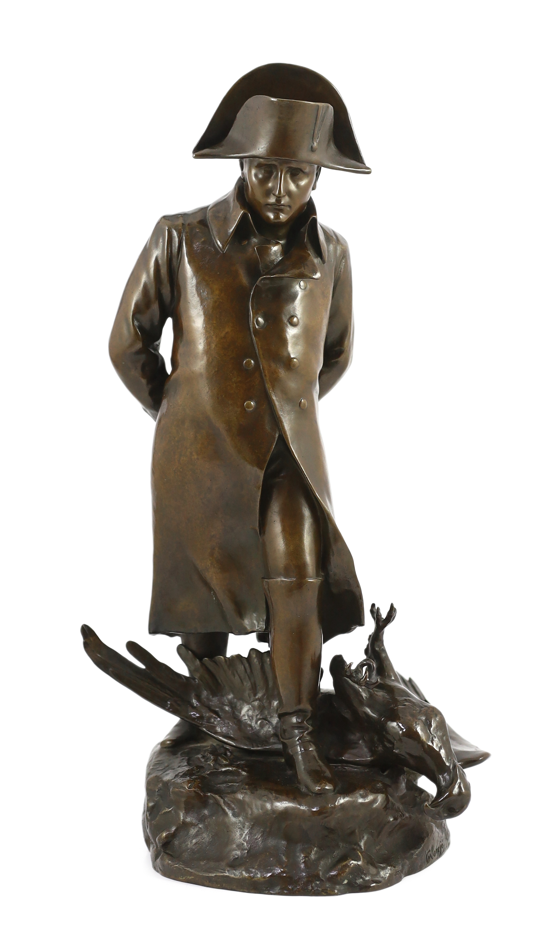 Marius-Jean-Antonin Mercié (French, 1845-1916). A bronze figure of Napoleon déchu, 50cm high